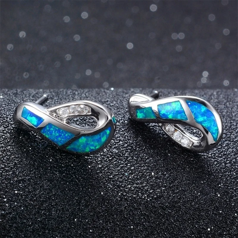 Exquisite Geometric Blue Imitation Fire Opal Stud Earrings For Women Accessories Jewelry Fashion Rhinestones Women Earrings Gift - Image 6