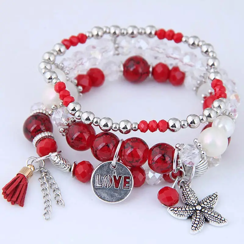 Fashion Design 1-3 pcs/set Multilayer Crystal Beads starfish Tassel Bracelets& Bangles Pulseras Mujer Jewelry for Women Gift