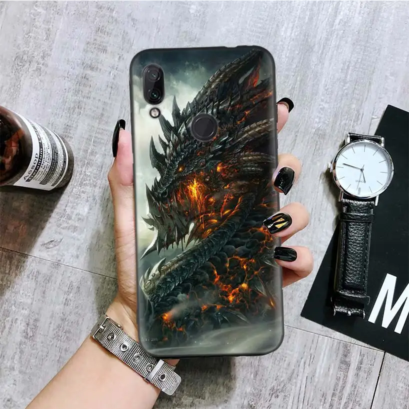 С рисунком дракона черная крышка чехол для телефона для Xiaomi Redmi Note фотоаппаратов моментальной печати 8 7 7S 7A 6 S2 GO K20 Pro 6A mi 6X 5X A1 CC 9 8 Coque