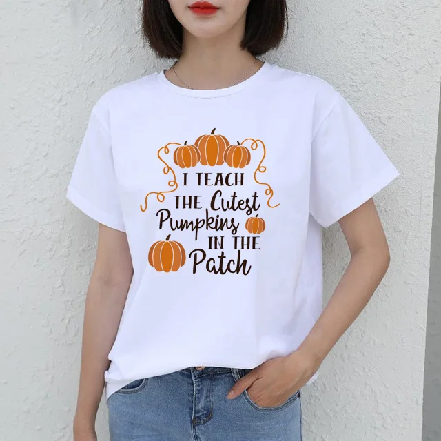 Футболка с надписью «I Teach The Cutest Pumpkins In The Patch», модная летняя повседневная футболка с коротким рукавом, футболки с принтом «Pumpki», женские топы