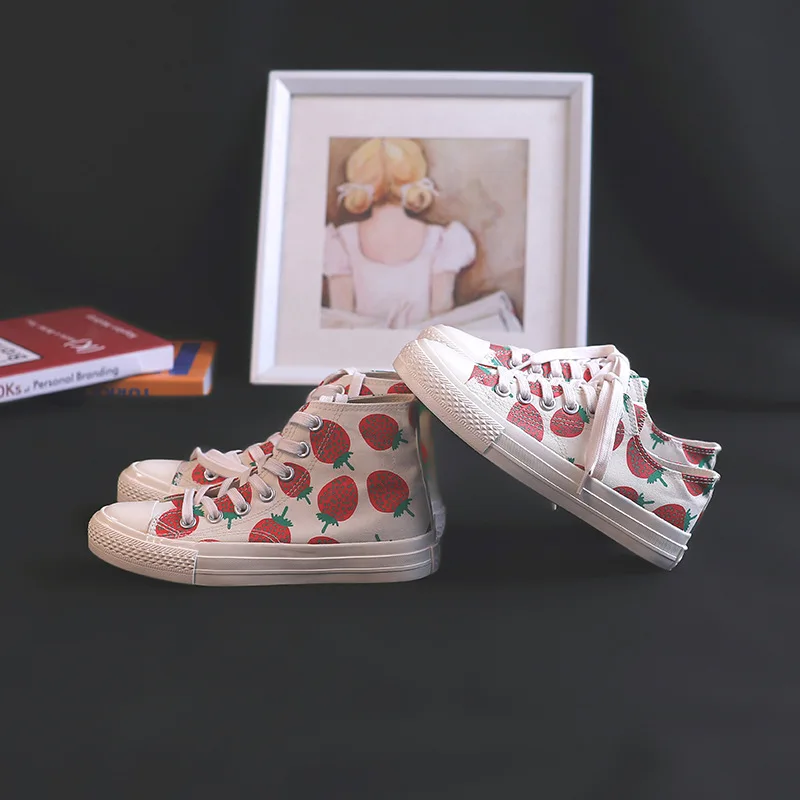 

Fashion Women's Shoes 2020 Spring New Lace-Up Strawberry Canvas Shoes Retro Student Casual Sports Shoes Women's Shoes Moda Mujer
