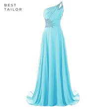 Robe de bal bleu ciel, asymétrique, bretelle d'épaule, pleine longueur, en mousseline perlée, demoiselle d'honneur, robe de soirée, 2021