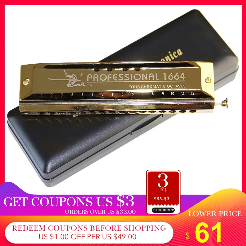 

Swan 16 hole 64 tone Chromatic Harmonica, Golden,Laser Print Free shipping