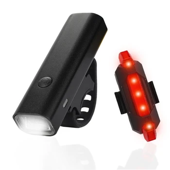 

HOT-Bicycle Bright Night Riding Headlight Waterproof LED Taillight Warning Light Lamp Combination Set