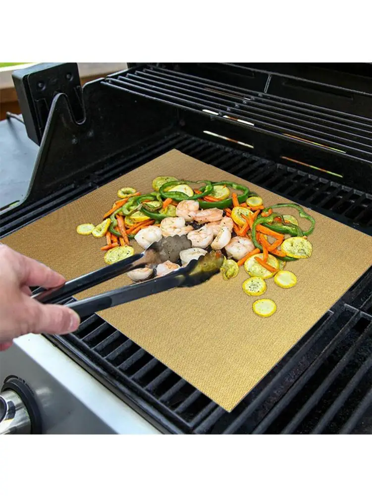 2/4/5pcs Reusable Non-stick BBQ Grill Mat Golden BBQ Grill Mat Copper Kitchen Cooking Sheets Baking Oven(golden)Easy Clean