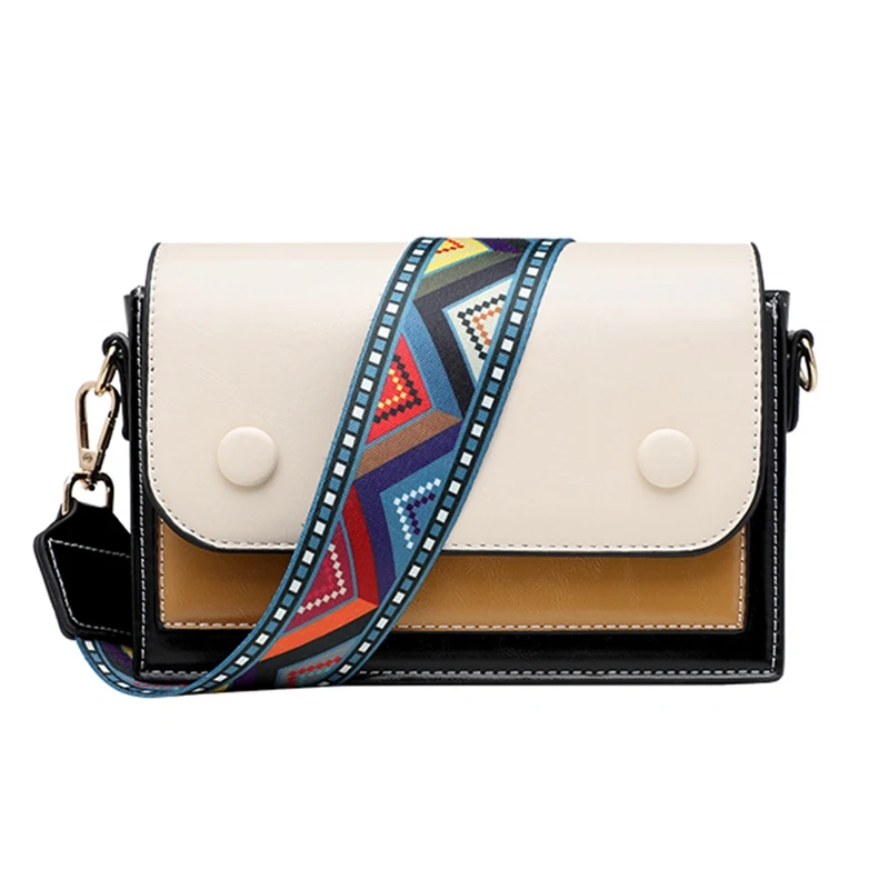 

Ethnic Colorful Wide Strap Bag For Women 2020 New Small Square Shoulder Bag Girls Fashion Crossbody Messenger Bag Dropship New