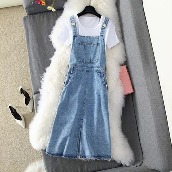 

2020 Women Summer Strap Denim Dresses Casual Fashion Slim Jeans Dress Sleeveless Sundress Female Suspenders Dresses Vestidos