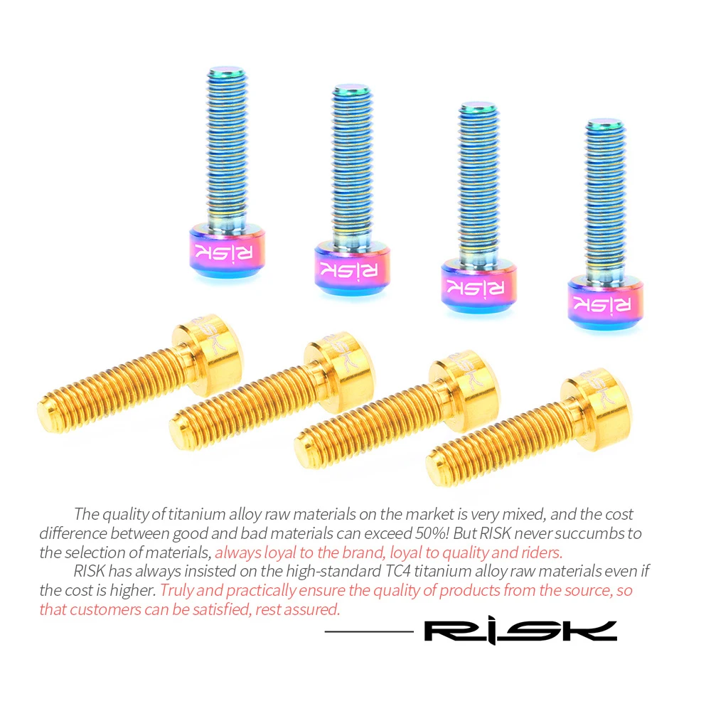Bicycle Stem Bolts RISK 6pcs/box MTB Bike Titanium M5x16/18 Handlebar Stem Fixing For Front Back Derailleur Seatpost Clamp