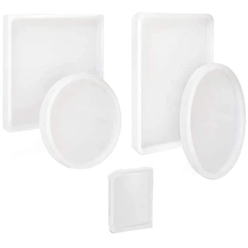 

5 Pack Big Design Resin Molds Silicone Jewelry Casting Molds Coaster Molds For Resin Jewelry Making Diy Craft, Include Round, Sq
