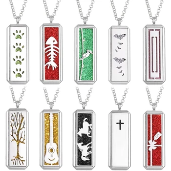 

Square Aromatherapy Necklace Tree Flower Magnetic Stainless Steel Perfume Essential Oil Diffuser Locket Pendant Necklace