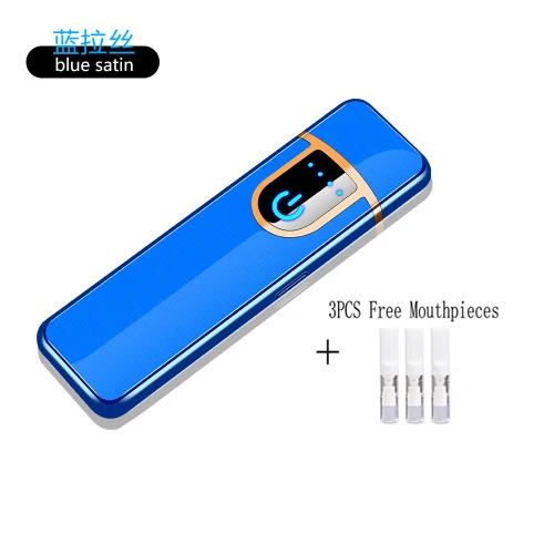 Blue USB Зажигалка Электронная Мини-зажигалки металлические ветрозащитные для мужчин гаджеты мужские подарки в комплекте мундштук для курения аксессуары - Цвет: Blue