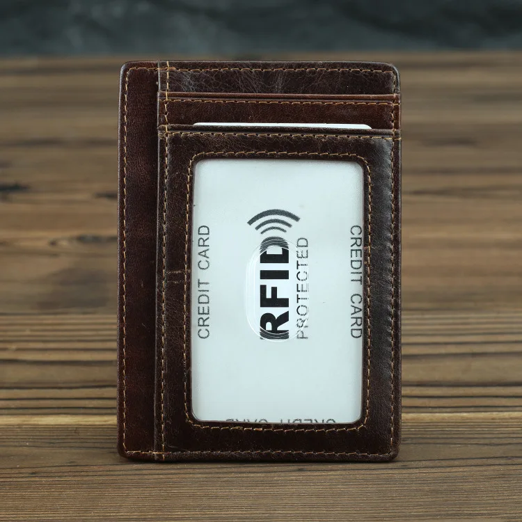 Натуральная кожа держатель для карт для мужчин винтаж Rfid Блокировка короткий Тонкий минималистичный передний карман кошелек портмоне чехол для кредитных карт - Цвет: Coffee