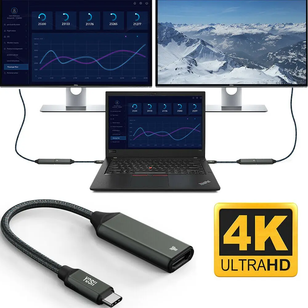 

YOSH USB C Thunderbolt 3 To 4K HDMI Adapter For MacBook Pro/Air, Dell XPS15, Huawei MateBook 13 ,4K60HZ HD Screen.