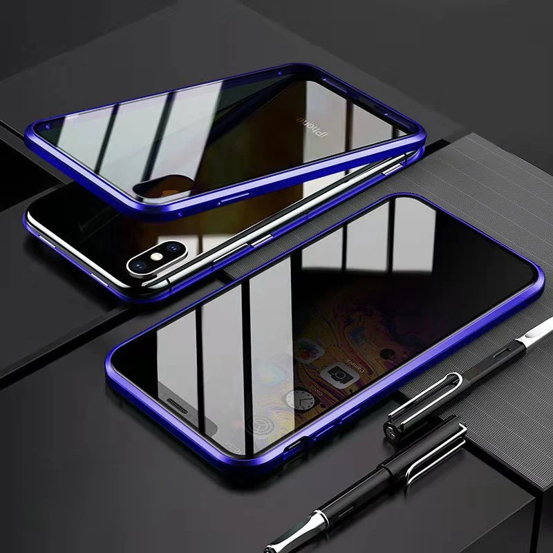Blue for 6P 6SP Защитное покрытие магнитного экрана противоударный 360 ° Магнитный чехол для телефона двойное закаленное стекло анти-пип для iPhone X XS XR 6 7 8 - Цвет: Blue for 6P 6SP