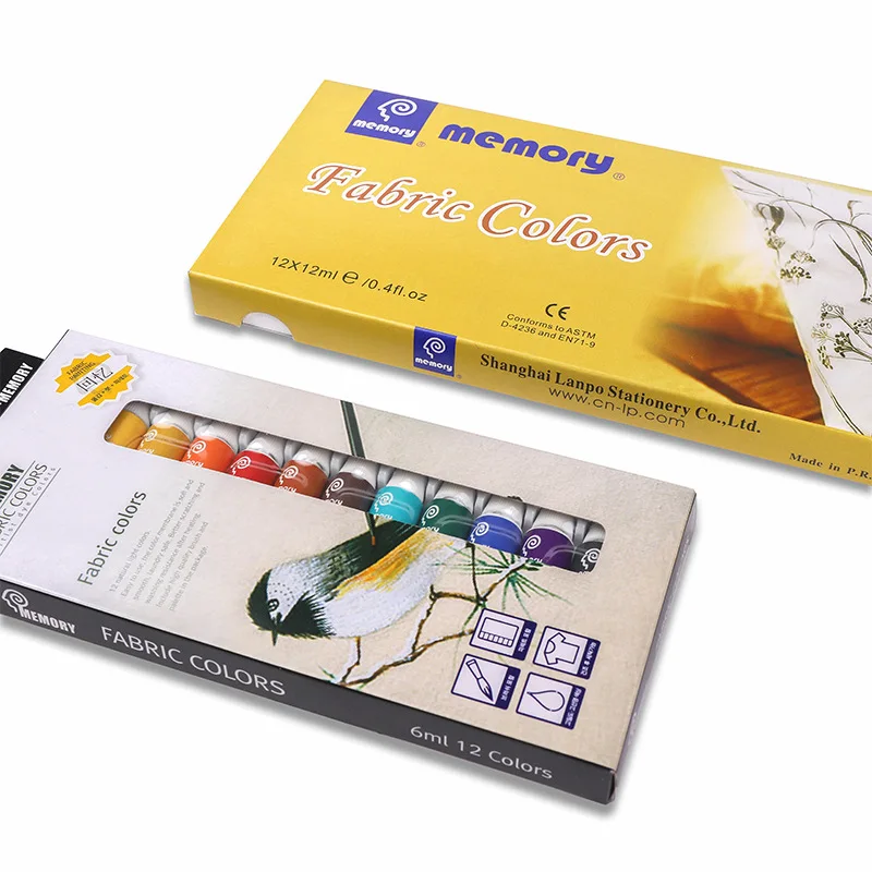 

Professional 12 Colors 6ml/12ml Painting Set Textile Colors pigments Fabric Colours Paint Non Toxic for Artist Art Supplies