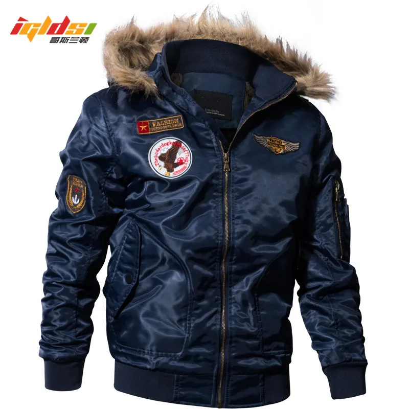 IGLDSI Men's Bomber Pilot Jacket Winter Parkas Army Military Motorcycle Jacket Cargo Outerwear Air
