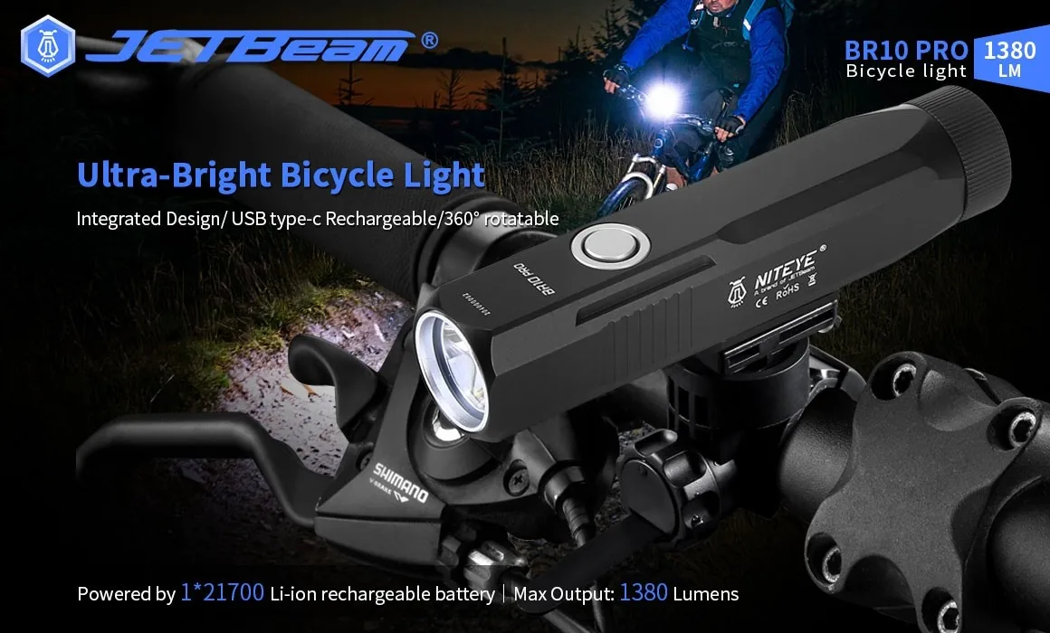 Lâmpada de Emergência Jetbeam Lanterna 6 Modos Usb Recarregável Bicicleta Luz Mini Portátil Bolso Tocha Br10gt 1380lm Led 3 bolso para bicicleta com lâmpada de emergência
