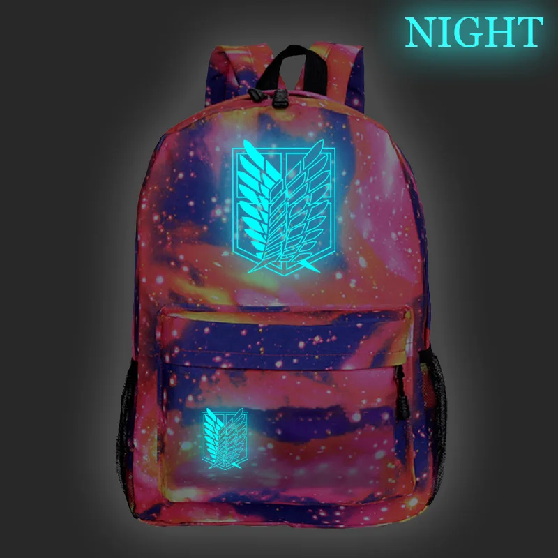 Атака на Титанов фигурка школьная сумка для подростков рюкзак с отражающими вставками для Мужчин Мультфильм Путешествия нейлоновые Наплечные сумки светится в темноте - Цвет: 012