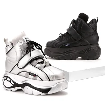 

Women Multi-Colors Cross Bandage High Top Sport Wedge Casual Super High Heel Glitter Platform Shoes Black Sliver White Pink New