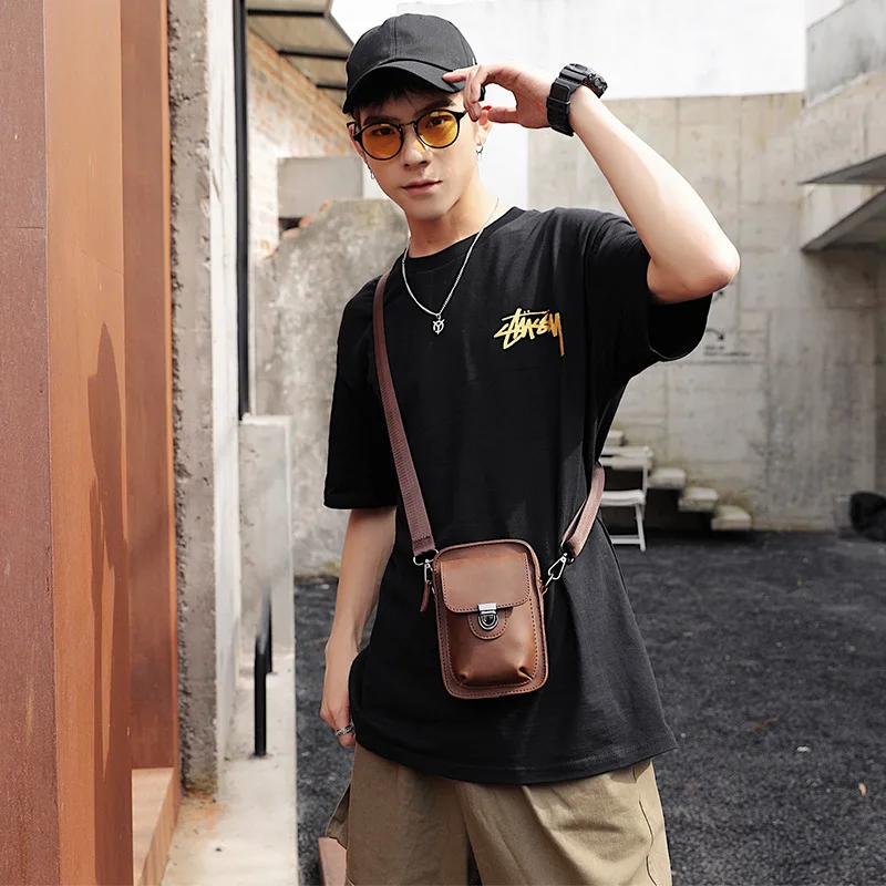 

New Korean men's leather shoulder bag outdoor leisure mini waist bag