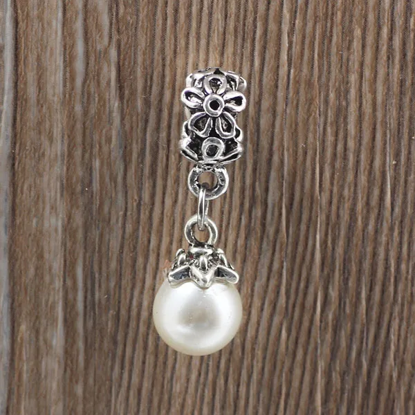

Around White Pearl Flower Pendant bead charm Fit Original Pandora Bead Bracelet For Women Charm DIY