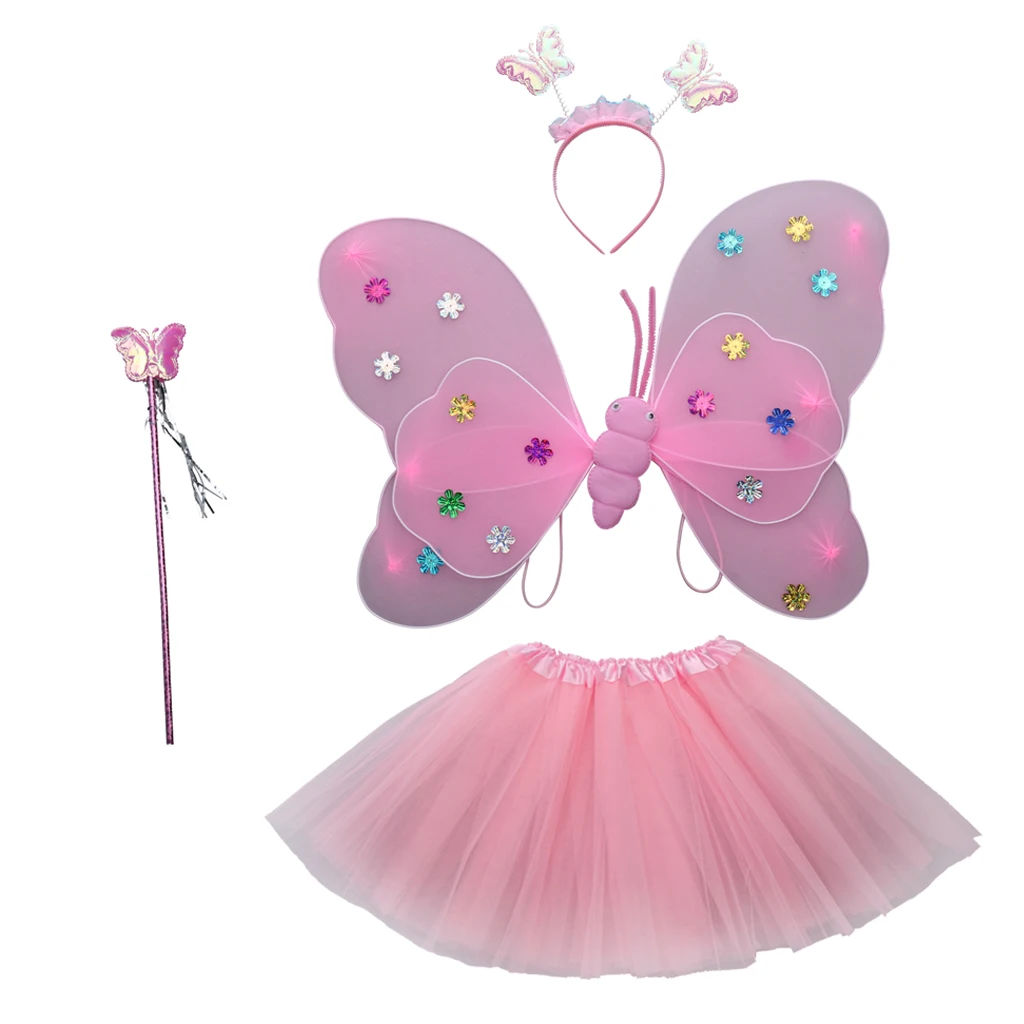 4 Pieces Glitter Fairy Princess Dress Up Set - Matching Set For Girls And Dolls