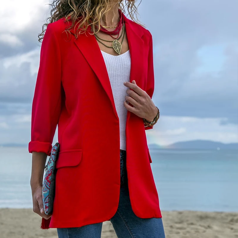 Clearance Sale Lady Autumn Notched Collar Blazer Coat Women Work Suit Coat Jacket Office Formal Blazer Female Blazer Jackets