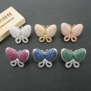 

APDGG Cubic Zircon Micro pave butterfly fixed interlayer clasp clip double connector Pendant Jewelry DIY