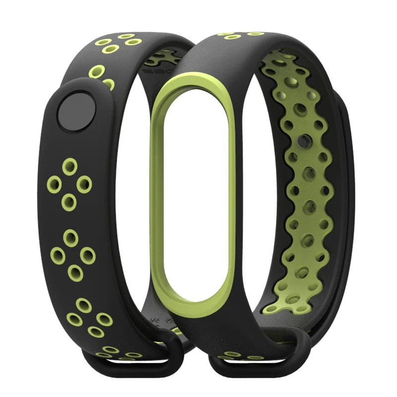 Mi Band 4 ремешок спортивный силиконовый браслет на запястье mi band 3 ремешок металлический чехол Замена mi Band 4 браслет для Xiaomi mi ремешок 3 - Цвет: Black Green Mi4 3