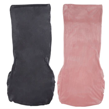 

2 Pcs Stretch Fox Velvet Fabric Dining Room Wedding Kitchen Home Short Chair Seat Covers, Pink & Dark Gray