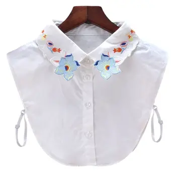 

Fresh Style Women Sweater Fake Collar Colored Floral Embroidery Lapel Half-Shirt