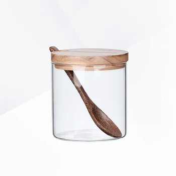 

Kitchen Seasoning Jar Glass Spice Container Salt Jars Condiment Pot with Lid and Spoon Glass Sealed Can Tank Bamboo Lid