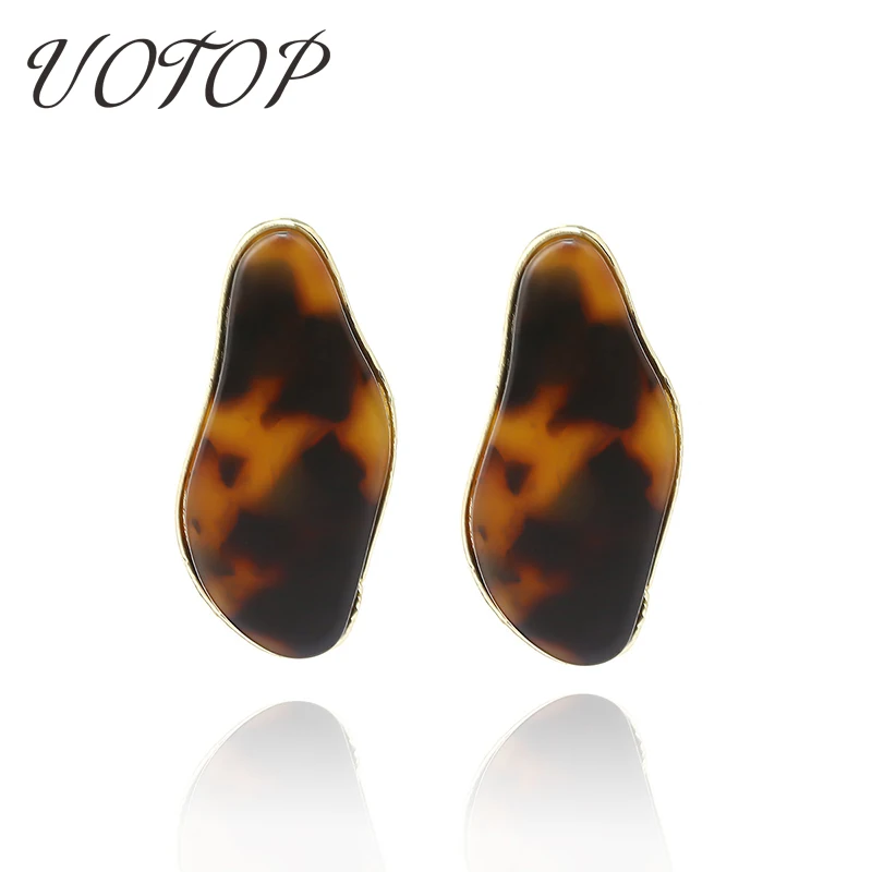 2019 New Acrylic Resin Heart Earrings for Women Geometry Square Circle Tortoiseshell Stud Earrings Acetate Brincos Wholesale