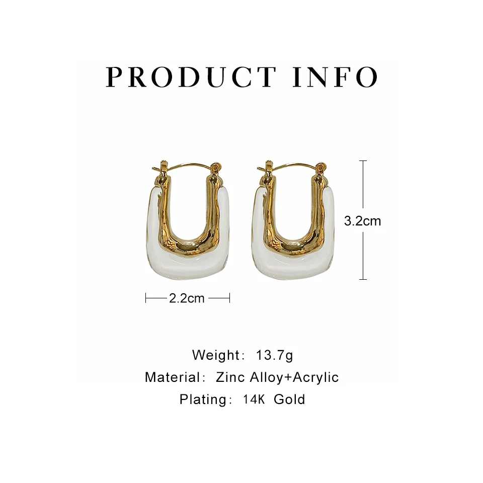 Peri'sBox Exaggerated Transparent Resin U-Shaped Hoop Earring For Women Large Acrylic Irregular Geometric Vintage Huggie Earring - Image 6