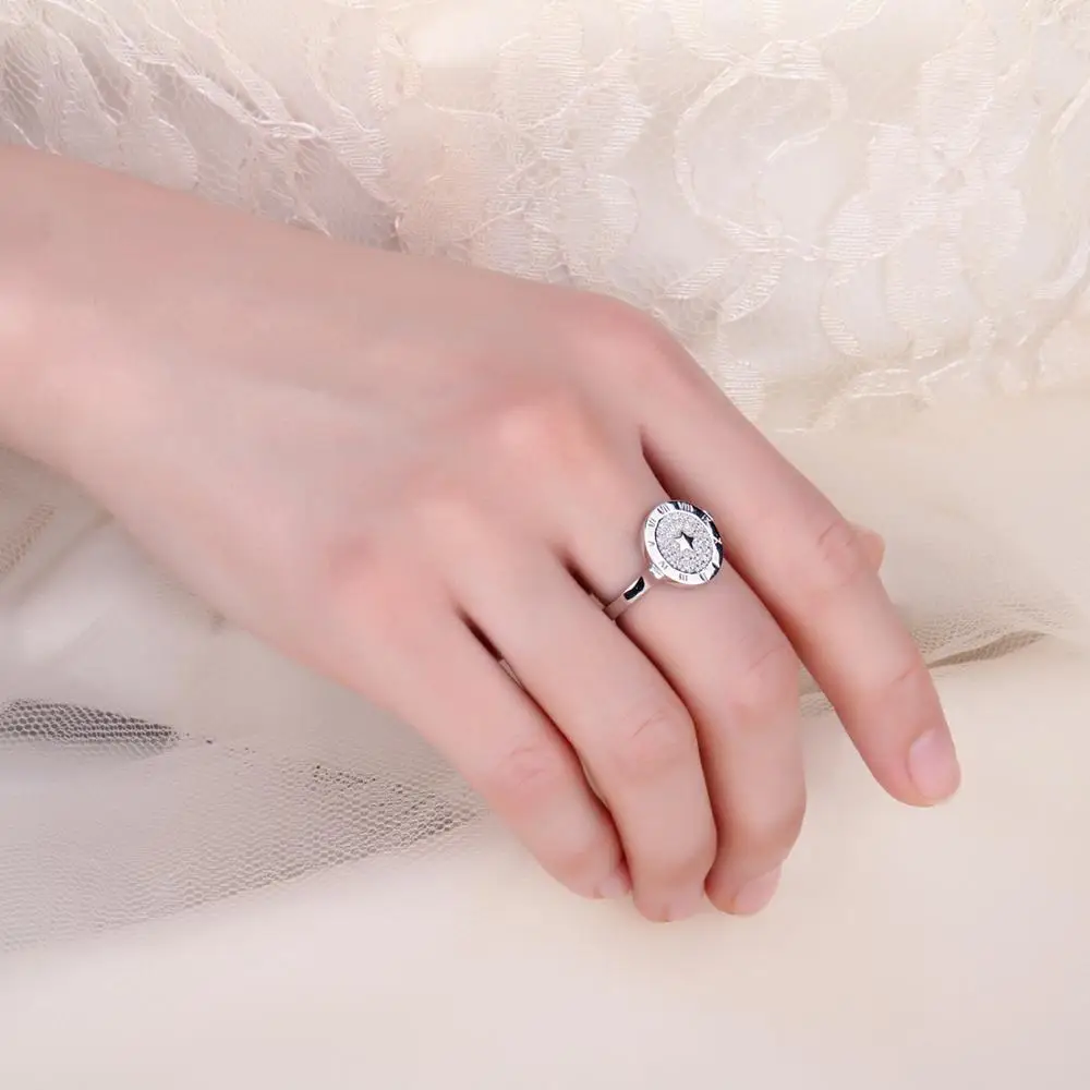 Ювелирное круглое кольцо из Кубического циркония с гравировкой в виде звезды, римская цифра, регулируемое кольцо, 925 пробы Серебряное кольцо