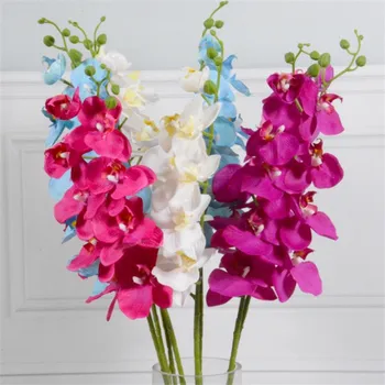 

7Pcs Fake Long Stem Embossing Orchid (9 heads/piece) 98cm/38.58" Simulation Felt Phalaenops for Wedding Home Artificial Flowers