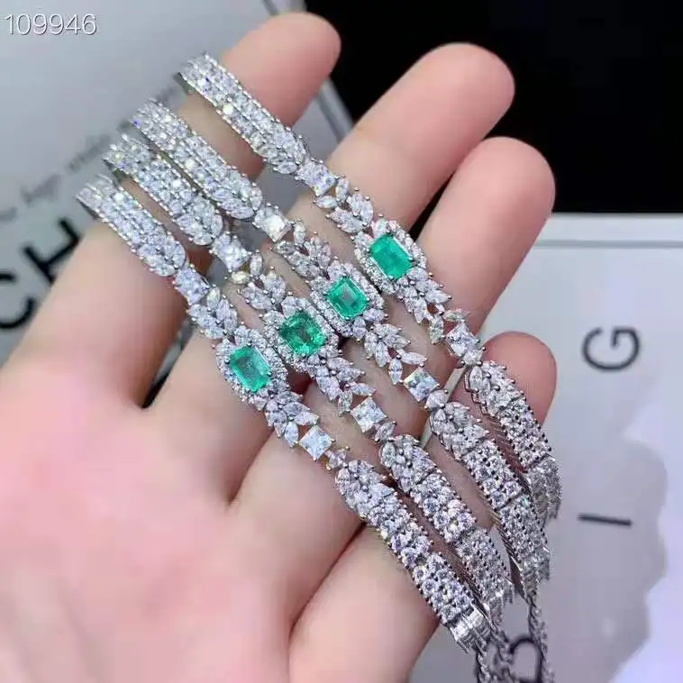 Высокое качество натуральный изумруд S925 браслет Модный классический для женщин