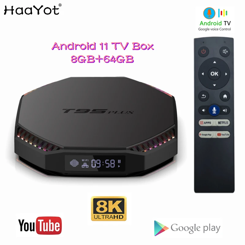 ТВ-приставка android 11 T95 Plus RK3566 8 ГБ ОЗУ 64 Гб ПЗУ 8K 2021 смарт-твбокс 2 4G 5G WIFI Google Voice Youtube