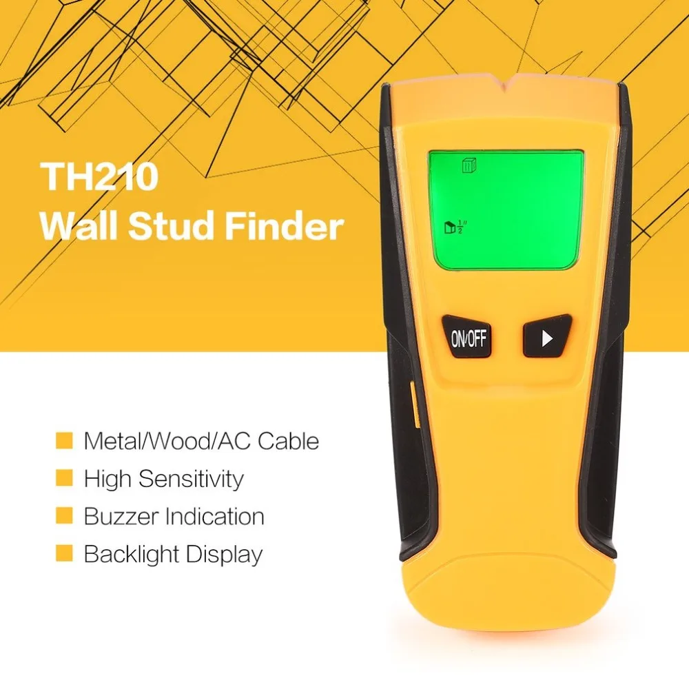TH210 цифровой Ручной ЖК-дисплей стены шпильки центр сканер дерево металл AC живой провод Предупреждение детектор Finder