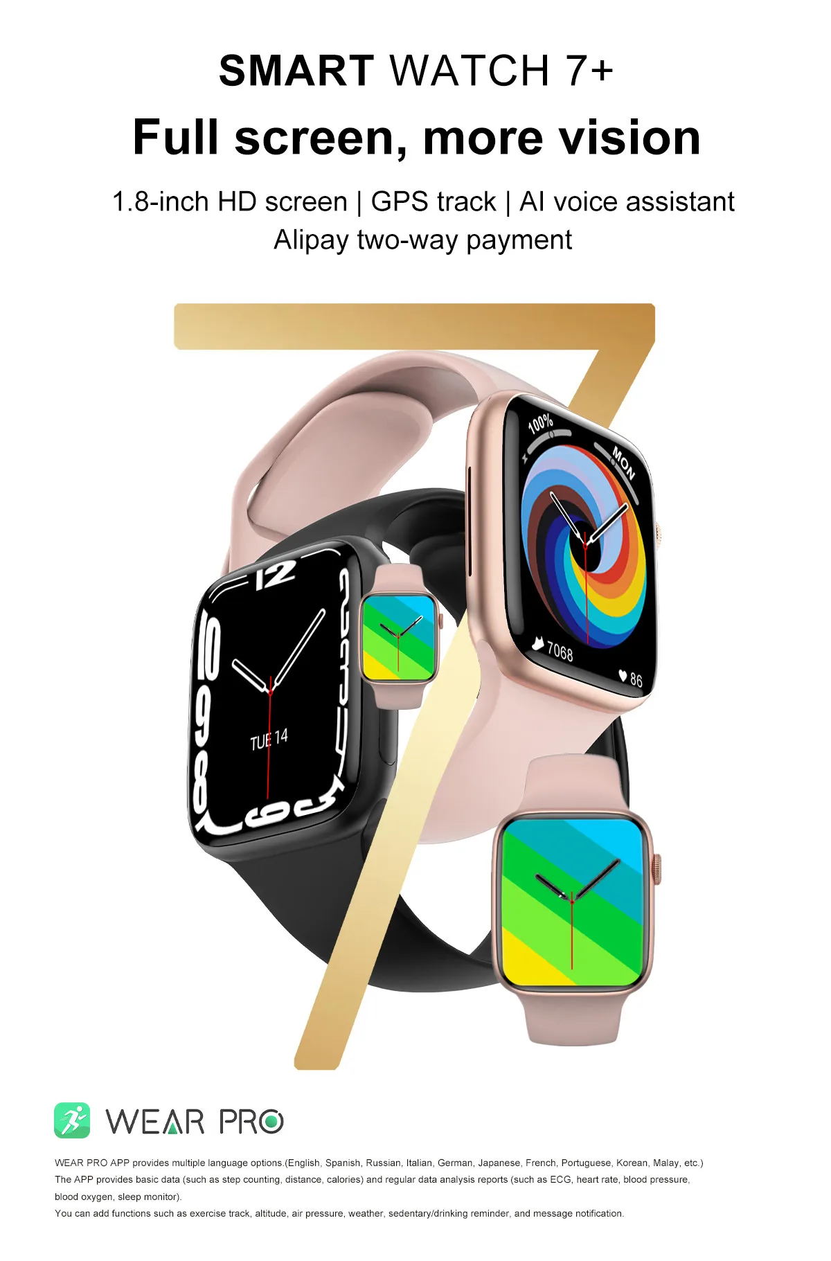 Original iwo DT7+ Smart Watch Series 7 NFC Function Bluetooth Call Ai Voice Assistant GPS Wireless Charger DT7 Plus Smartwatch