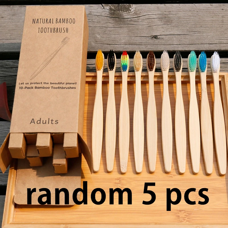 Random 5pcs 5 шт. зубная щетка для взрослых, Бамбуковая зубная щетка, мягкая щетина, Экологичная зубная щетка для ухода на открытом воздухе, EDC инструменты для путешествий - Цвет: Random 5pcs