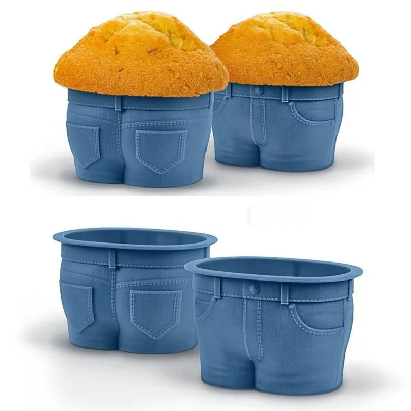 

4 Pieces Jeans Cake Mold Muffin Tops Denim-Style Baking Cups