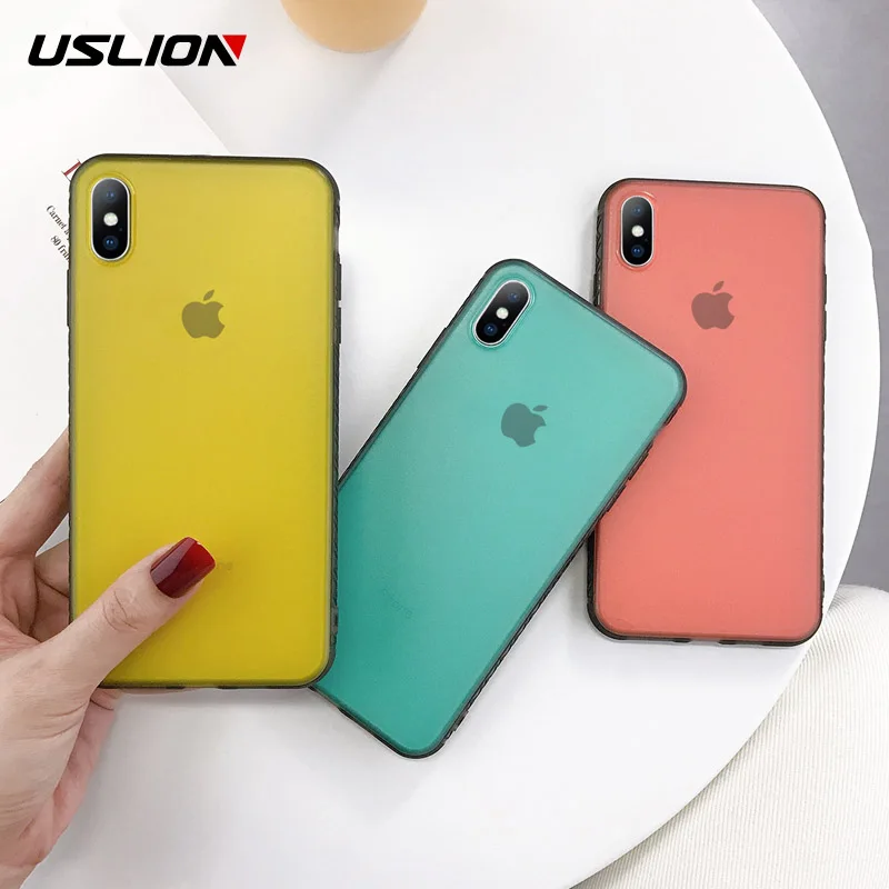 

USLION Simple Candy Color Matte Phone Cases For iPhone X XS XR Xs Max Hard PC Ultrathin Back Cover For iPhone 7 8 Plus Coque