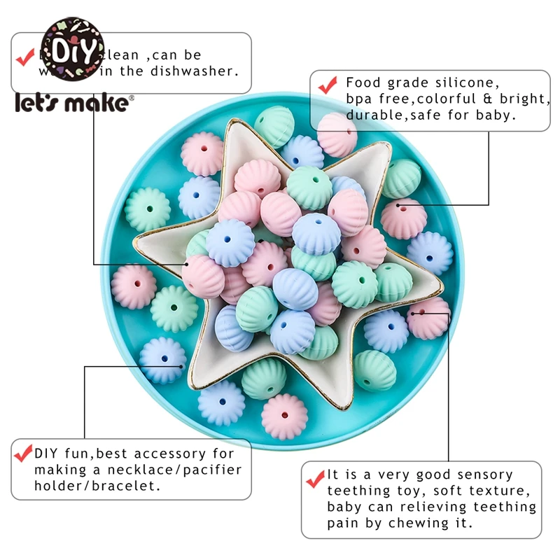 Let'S Make, 20 шт, цветные силиконовые зубчатые бусины, Прорезыватель для зубов, уход за полостью рта, силиконовые зубчатые формы, прорезыватель