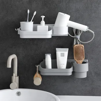 

Multifunctional storage rack punch-free Wall-mounted Hair Dryer Holder bathroom drain shelf Organizer For Hairdrye