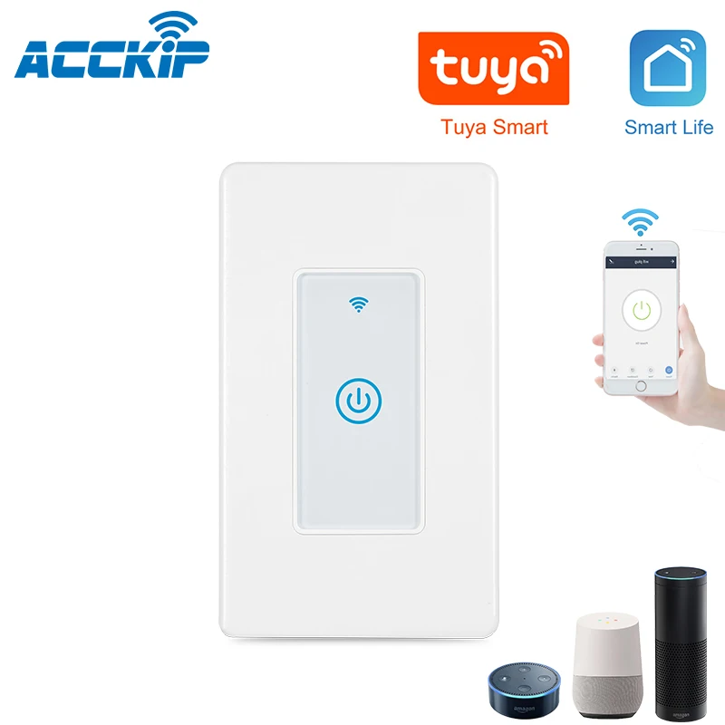 ACCKIP WiFi работает с выключателем Alexa стекло 1 банда сенсорная настенная панель США умный переключатель пульт дистанционного управления кристаллическая панель Переключатель - Цвет: 1 Gang