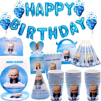 

10pcs/lot Cartoon Baby Boss Ramadan Wedding Decoration Plate Cup Baby shower Happy birthday party supplies For Kids