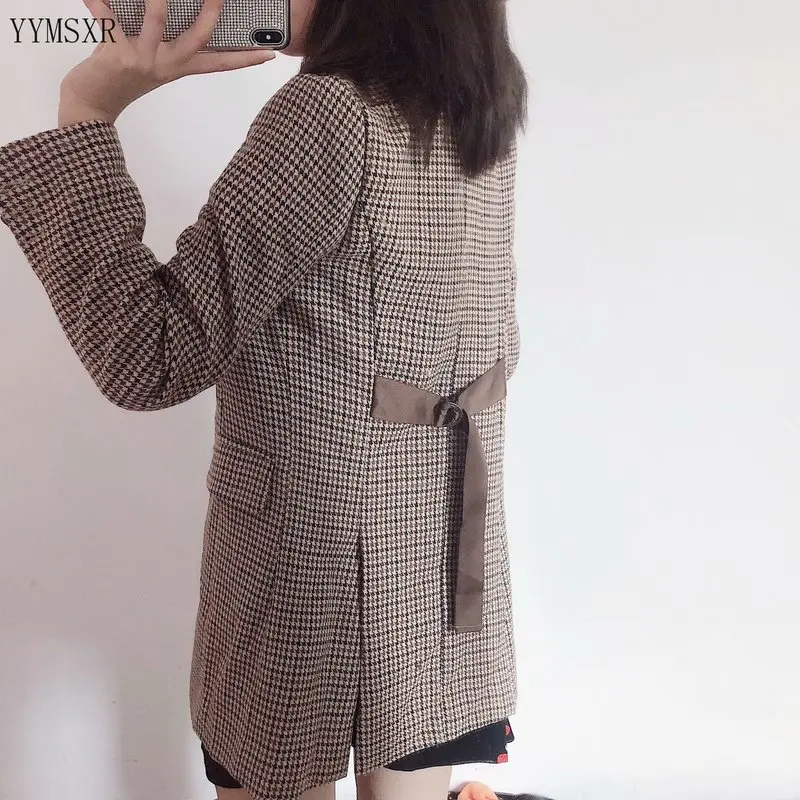 Autumn and winter jacket feminine 2020 Loose Single-breasted Plaid Mid-length Women's Blazer Retro Female Small suit coat women