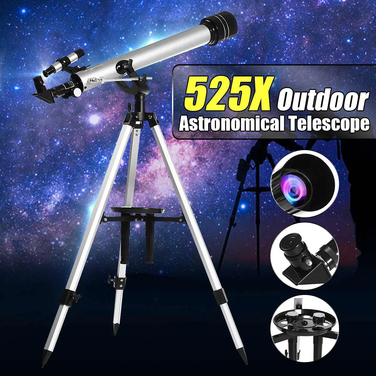 F60700 525x High Magnification Astronomical Refractive Telescope 3Pcs Eyepieces And Tripod Space