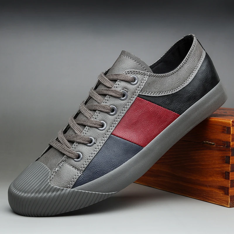 2020 New Autumn Men Casual Vulcanized Shoes British Fashion Men's Pu Leather Shoes Breathable Sneakers Men Designer Flats